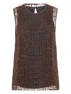 Brunello Cucinelli Precious Croc Embroidery Top In Brown