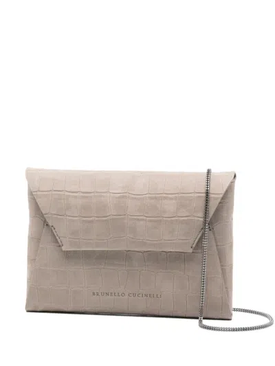 Brunello Cucinelli Crocodile-embossed Chain Clutch Bag