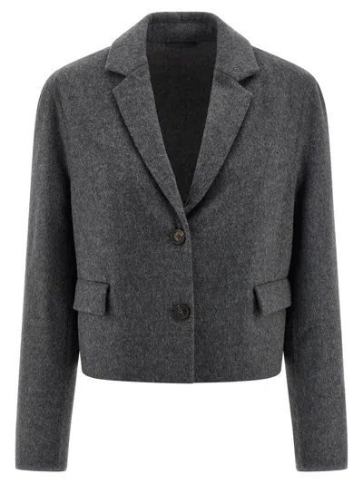 BRUNELLO CUCINELLI CROP BLAZERS GRAY