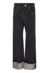 Brunello Cucinelli Rolled Up Denim With Stitching Details In Blue