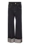 Brunello Cucinelli Rolled Up Denim With Stitching Details In Navy