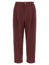 Brunello Cucinelli Cropped Trousers With Elastic Waistband And Pockets In Burgundy