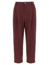 Brunello Cucinelli Cropped Trousers With Elastic Waistband And Pockets In Burgundy