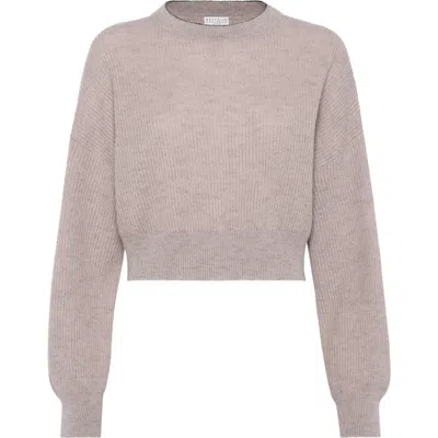 Brunello Cucinelli Women's Cropped Mohair Wool English Sweater In Antique Pink