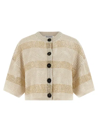 Brunello Cucinelli Crop Sweaters And Cardigans Beige In Multi