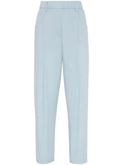 Brunello Cucinelli Crop Trosers In Light Blue