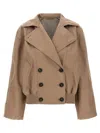 Brunello Cucinelli Women Techno Cotton Membraned Panama Crop Caban In Beige