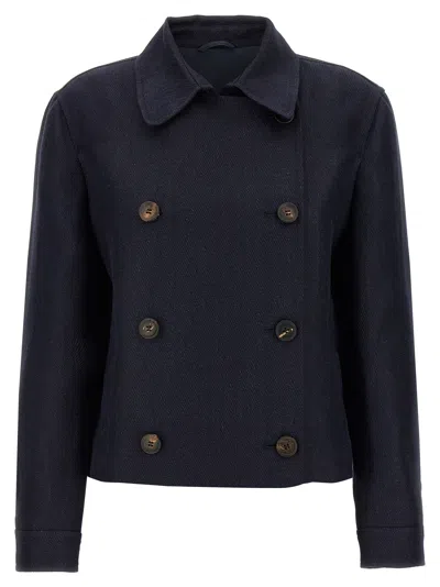 Brunello Cucinelli Cropped Caban Casual Jackets And Parka Blue