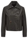 Brunello Cucinelli Cropped Caban With Monile Detail In Brown