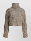 Brunello Cucinelli Cropped Cable Knit High Neck Sweater In Gold