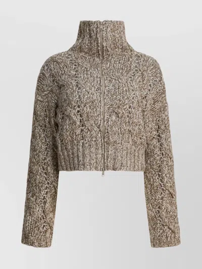 BRUNELLO CUCINELLI CROPPED CABLE KNIT HIGH NECK SWEATER