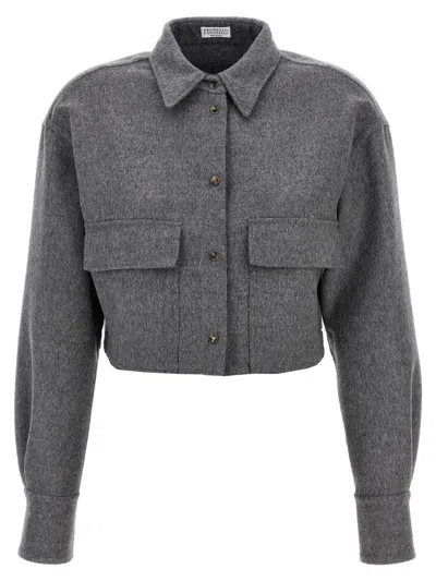 Brunello Cucinelli Grey Cropped Cashmere Shirt