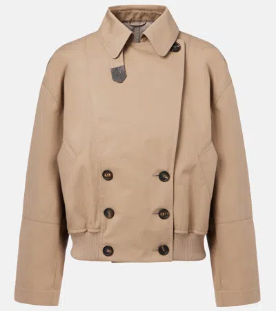 Brunello Cucinelli Cropped Cotton-blend Gabardine Jacket In Beige