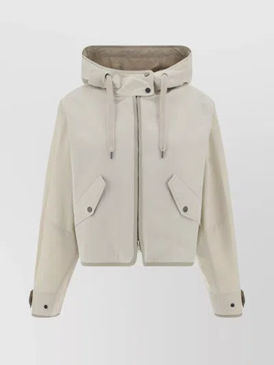 Brunello Cucinelli Cropped Cotton Jacket Monochrome Pattern In Cream