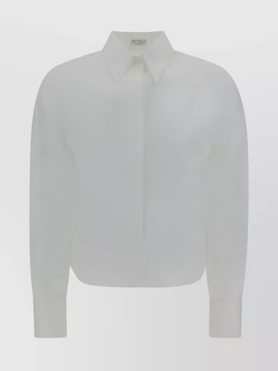 Brunello Cucinelli Cropped Cotton Shirt Flared Hem In White