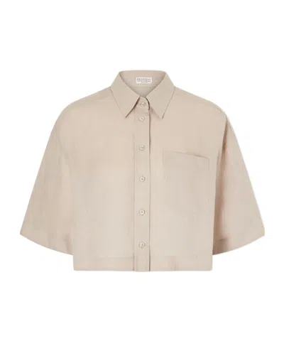 Brunello Cucinelli Cropped Cotton Shirt In White
