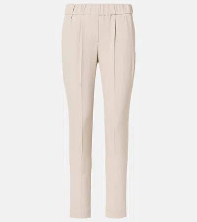 Brunello Cucinelli Cropped Crêpe Slim Pants In Beige