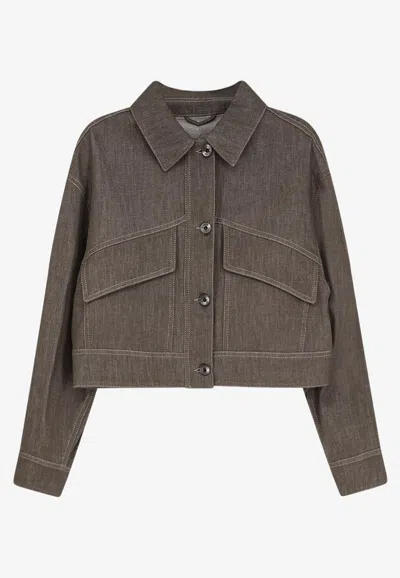 Brunello Cucinelli Cropped Denim Jacket In Green