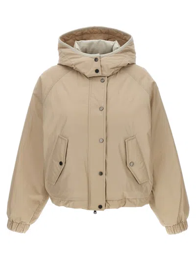 Brunello Cucinelli Cropped Down Jacket Casual Jackets And Parka Beige In Neutral