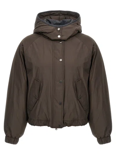 BRUNELLO CUCINELLI CROPPED DOWN JACKET CASUAL JACKETS AND PARKA BROWN