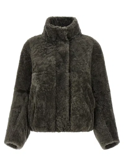 Brunello Cucinelli Cropped Lambskin Fur Coat Relaxed Cut In Brown