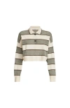 Brunello Cucinelli Cropped Knit Polo With Sparkling Stripes In Green
