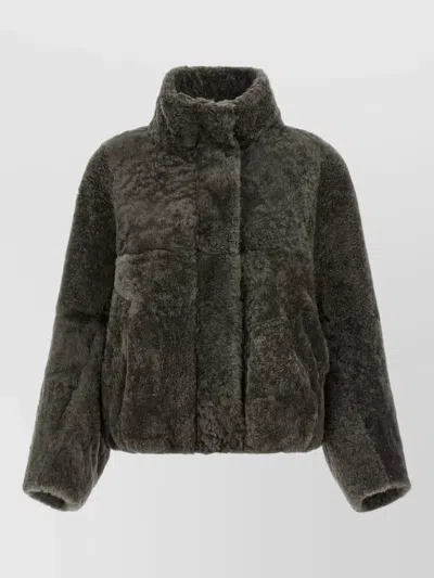 Brunello Cucinelli Cropped Lambskin Fur Coat Relaxed Cut In Brown