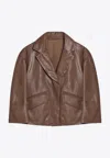 Brunello Cucinelli Cropped Leather Jacket Long Sleeves In Brown