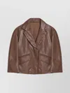Brunello Cucinelli Cropped Leather Jacket Long Sleeves In Brown