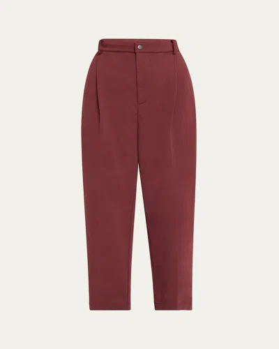Brunello Cucinelli Cropped Light Fleece Travel Pants In Burgundy