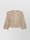 Brunello Cucinelli Cropped Open-knit Crewneck Sweater In Neutral