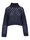 Brunello Cucinelli Dazzling Net Turtleneck Sweater Made Of Mohair And Wool Wispy In Blue
