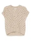 Brunello Cucinelli V-neck Open-knit Vest In Neutral