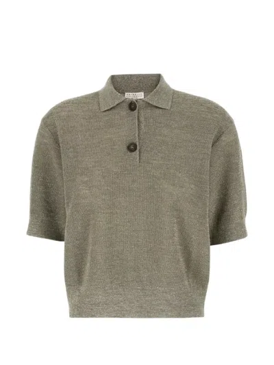 Brunello Cucinelli Cropped Polo Shirt In Neutral
