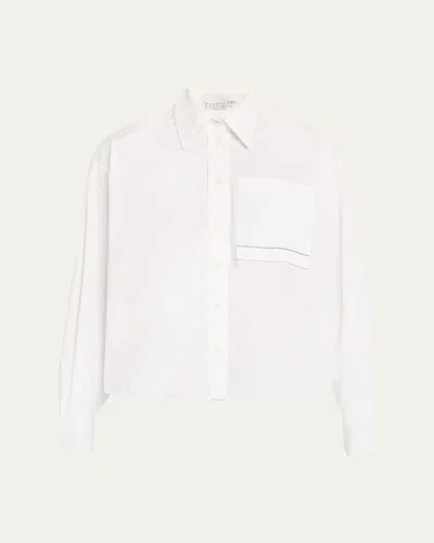 Brunello Cucinelli Cropped Poplin Pocket Blouse In White