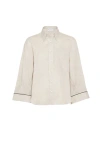 Brunello Cucinelli Cropped Shirt With Monili In Neutral