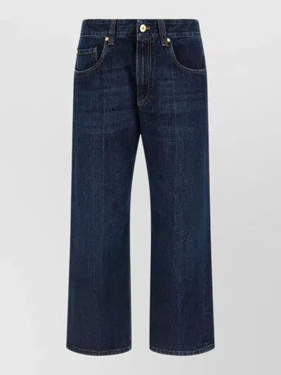 Brunello Cucinelli Cropped Straight Leg Jeans Contrast Stitching In Blue
