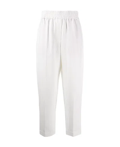 Brunello Cucinelli Cropped Stripe Detail  Trousers In White