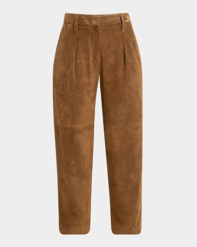 Brunello Cucinelli Cropped Suede Trousers In Brown