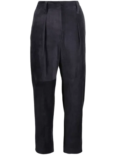 Brunello Cucinelli Cropped Suede Trousers In Gray