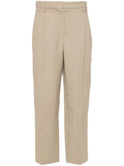 Brunello Cucinelli Cropped Tailored Trousers With Pleated Front In Brown