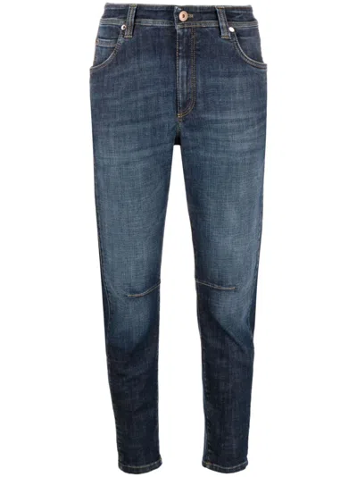 Brunello Cucinelli Cropped Tapered Jeans In Blue