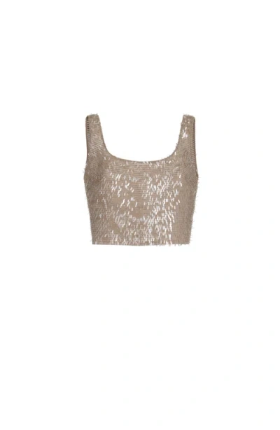 Brunello Cucinelli Cropped Top With Dazzling Embroidery In Brown