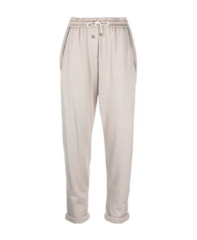 Brunello Cucinelli Cropped Track Pants In Natural