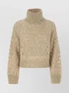 Brunello Cucinelli Women Dazzling Net Turtleneck Sweater Made Of Mohair And Wool Wispy In Brown