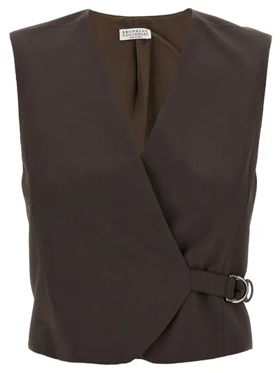 Brunello Cucinelli V-neck Waistcoat In Brown