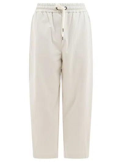 Brunello Cucinelli Cropped White Trousers With Adjustable Waistband