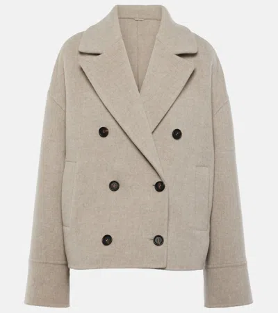Brunello Cucinelli Cropped Wool And Cashmere Coat In Beige