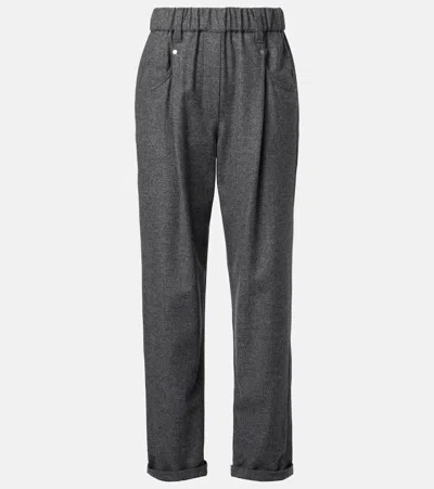 Brunello Cucinelli Cropped Wool And Cashmere Straight Pants In Gray