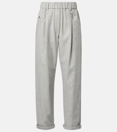 BRUNELLO CUCINELLI CROPPED WOOL AND CASHMERE STRAIGHT PANTS